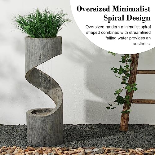 Glitzhome Tiered Outdoor Water Fountain with LED Light and Stone Planter