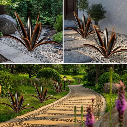 TOMBABY Agave Garden Statue 12 Leaves Black Outdoor Decor