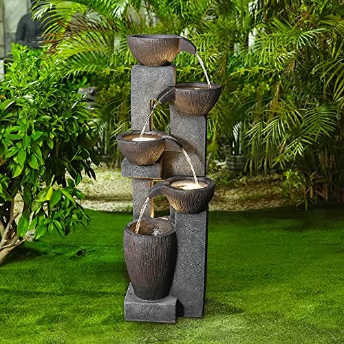 5-Tier Outdoor Water Fountain with LED Lights and Pump