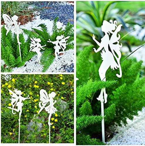 Sungmor 3PC Shabby Chic White Metal Fairy Garden Stakes