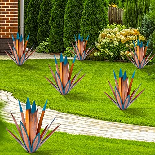 TOMBABY Large Leaf Metal Agave Outdoor Statue Blue