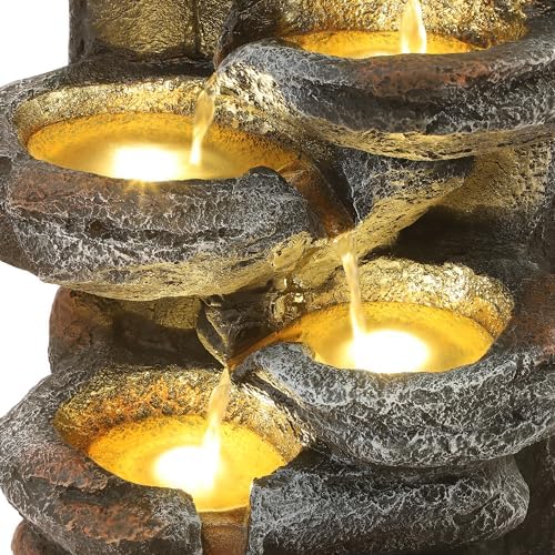 6-Tiered Cascading Rock Water Fountain with LED Lights