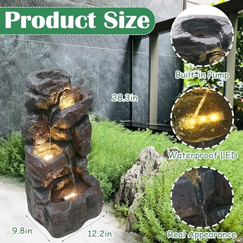 4-Tiers Cascading Rock Water Fountain with LED Light