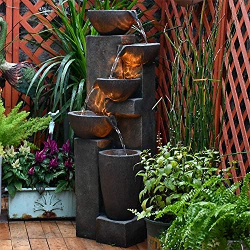 SunJet 5-Tier Outdoor Resin Fountain with LED Lighting