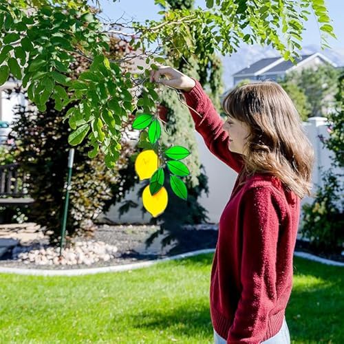 Green Lemon Plant Stained Glass Window Hanger