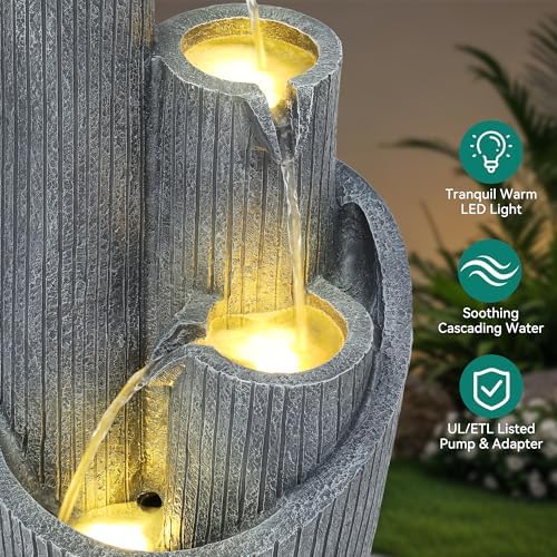 31 Inch Modern Outdoor Fountain with LED Lights