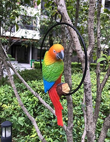 Ruerlity Hanging Parrot Statue Sculpture for Lawn and Garden
