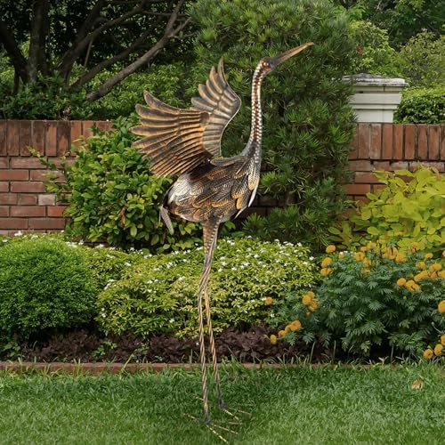 Pure Garden 35-Inch Flying Crane Metal Statue