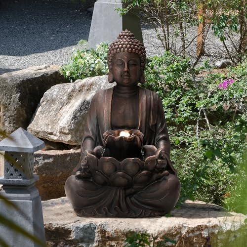 Glitzhome 24 Inch Zen Buddha Water Fountain with Pump and LED Light