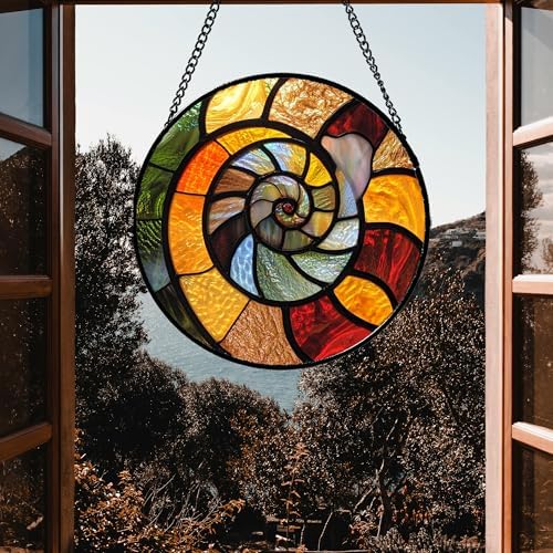 Stained Glass Window Hanging - Orange Red Conch Suncatcher