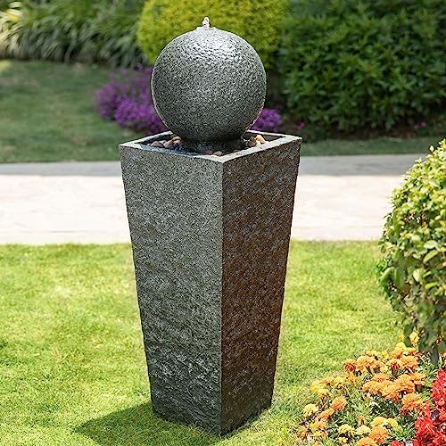 Glitzhome Modern Sphere Water Fountain with LED Light