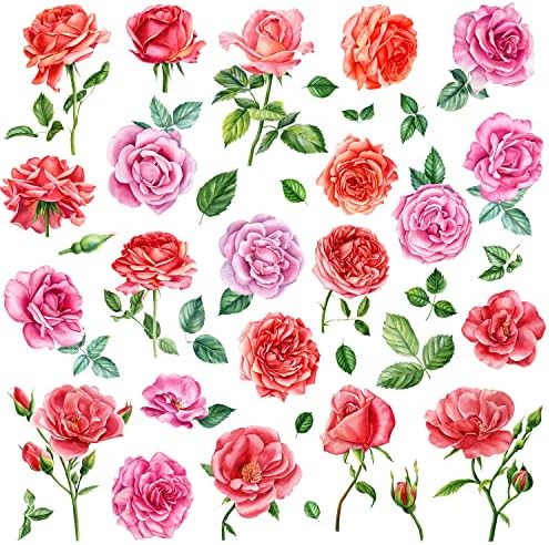 MEFOSS Romantic Rose Wall Decals Peel Stick Floral Decor