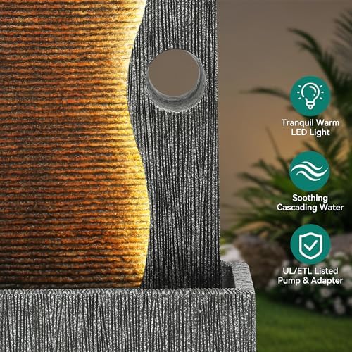 394 Inch Modern Zen Faux Slate Water Fountain with LED Lights