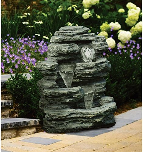 Outdoor Water Fountain With Cascading Waterfall Natural Rock Design Soothing Sound