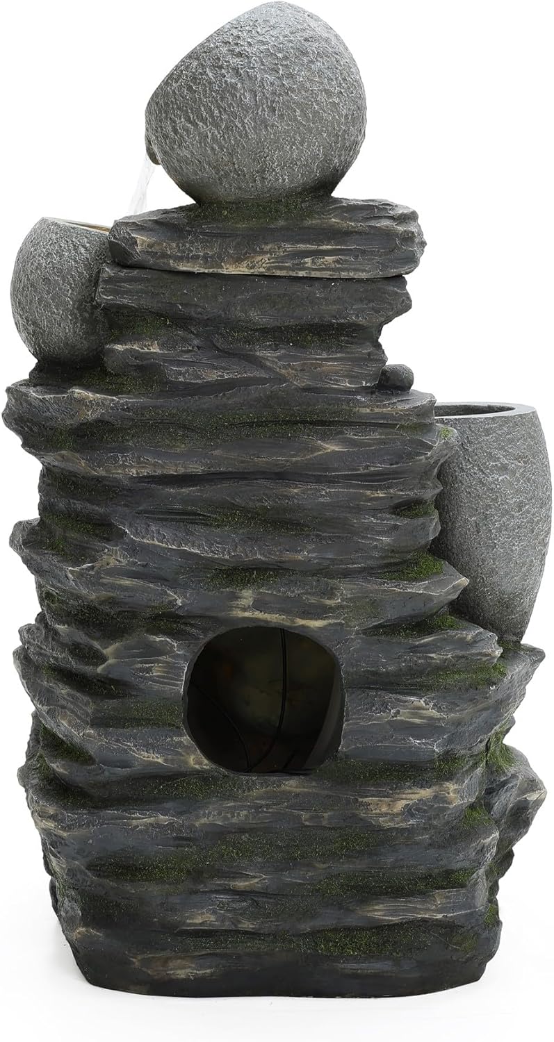 LuxenHome 29 Inch Tall Outdoor Water Fountain with LED Lights