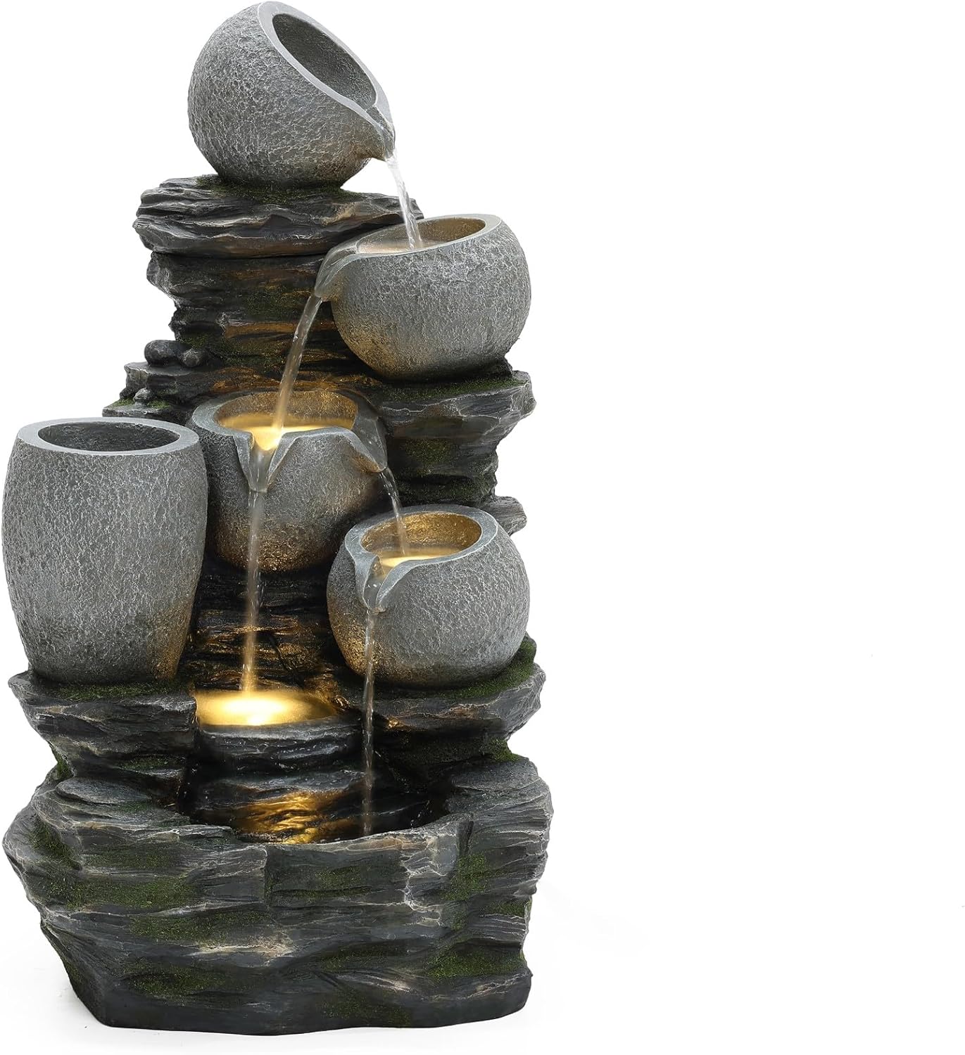 LuxenHome 29 Inch Tall Outdoor Water Fountain with LED Lights