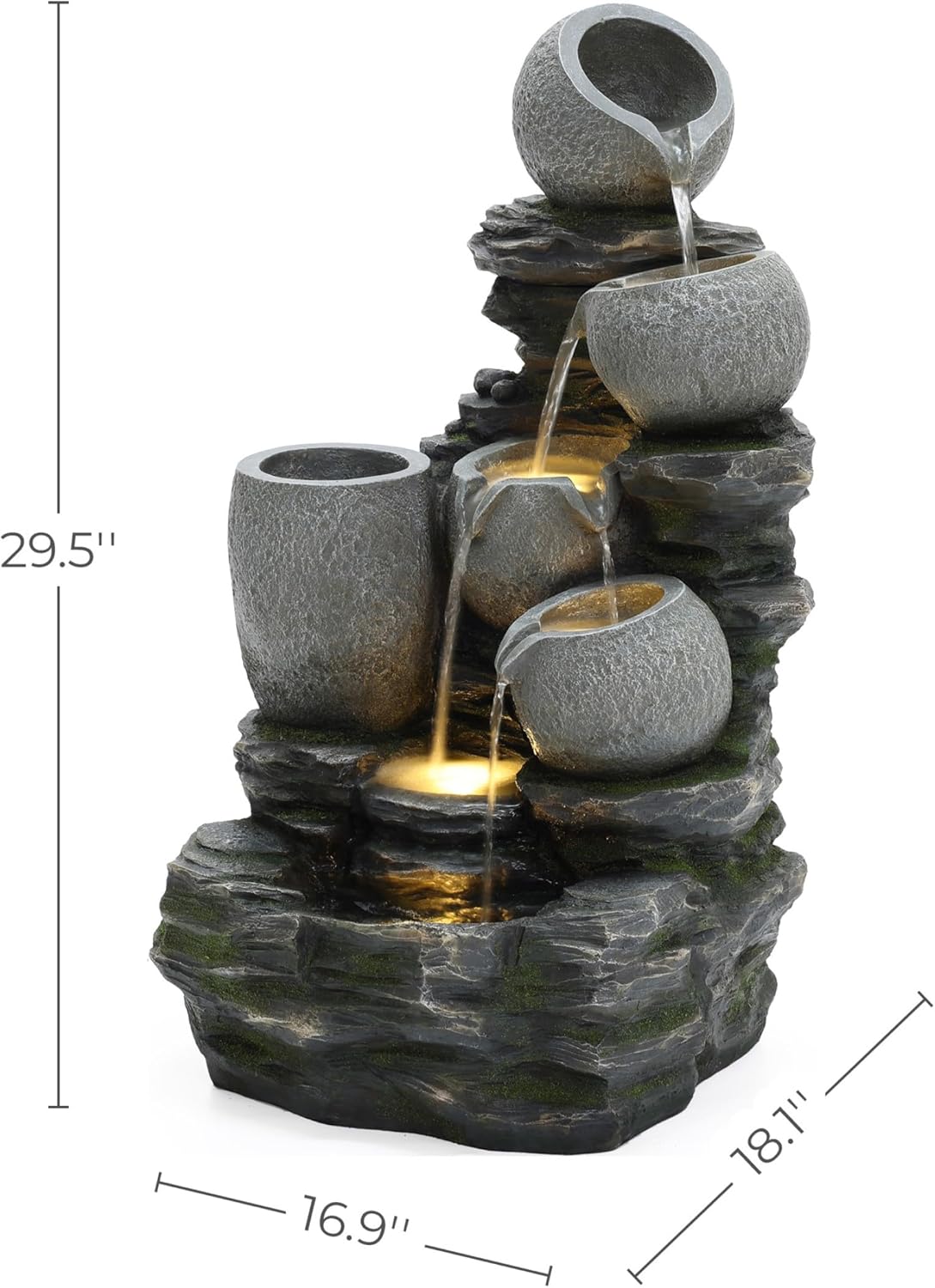 LuxenHome 29 Inch Tall Outdoor Water Fountain with LED Lights