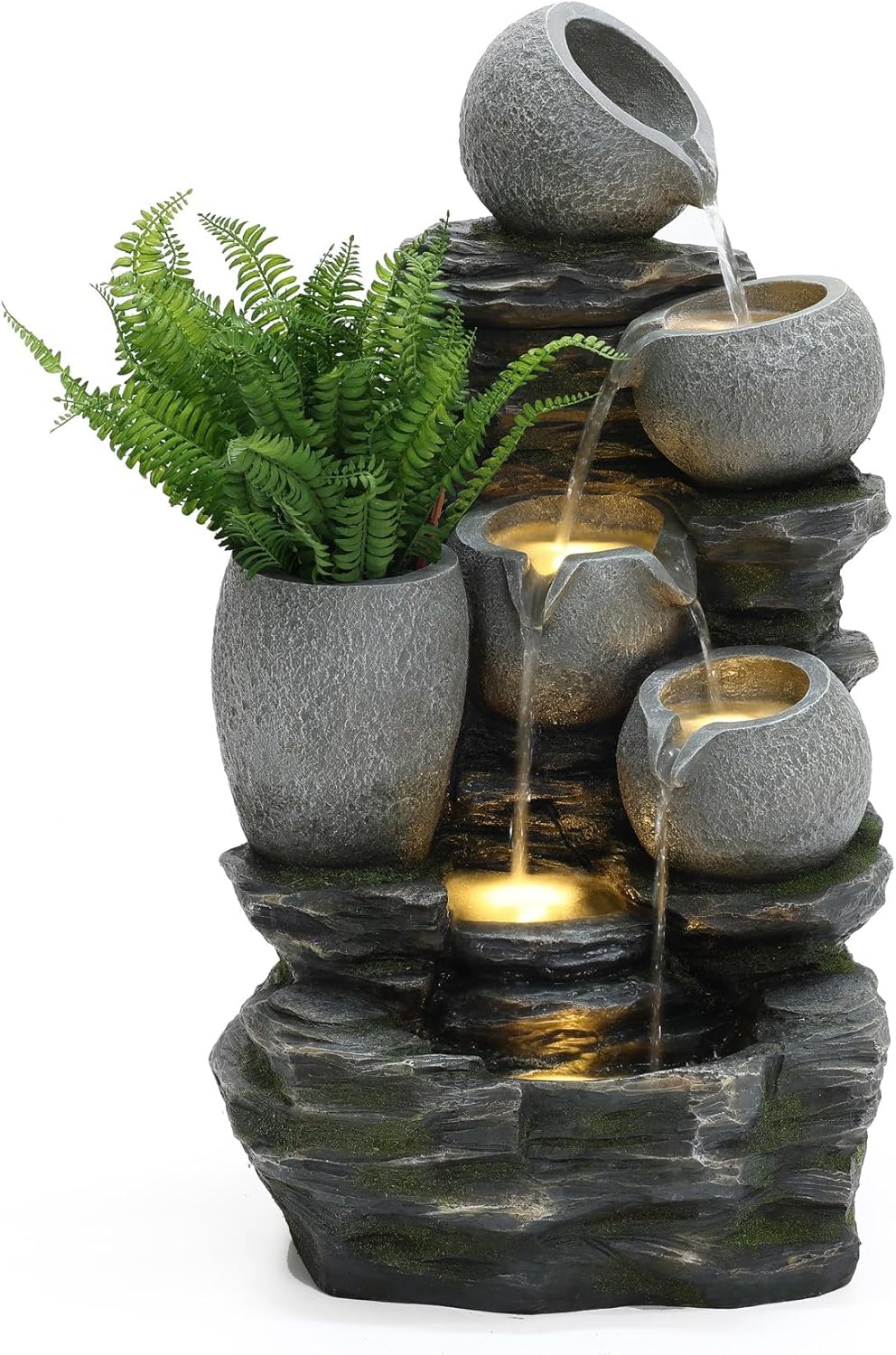 LuxenHome 29 Inch Tall Outdoor Water Fountain with LED Lights