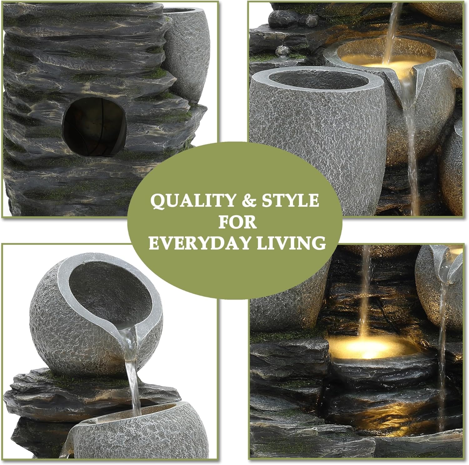 LuxenHome 29 Inch Tall Outdoor Water Fountain with LED Lights